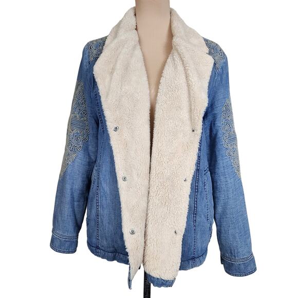 Free People Boho Embroidered Sherpa Coat Jacket - Picture 2 of 9